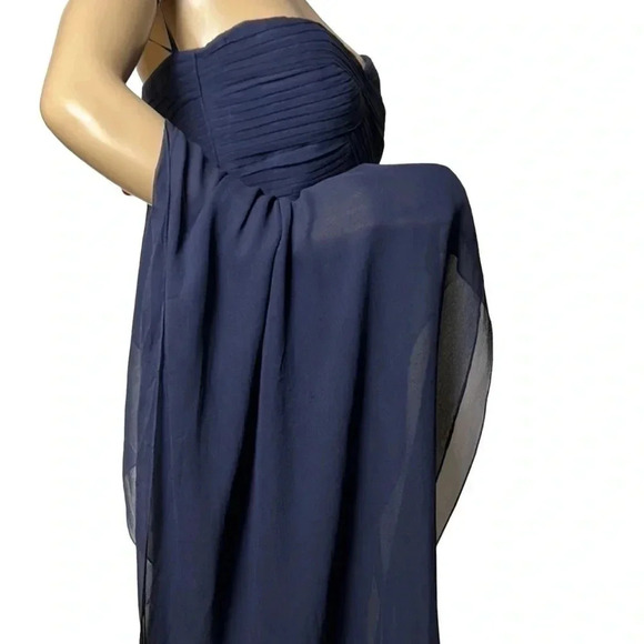 JOVANI NY Blue 100 SILK event dress .Strapless maxi with pleats and shawl - Picture 9 of 15